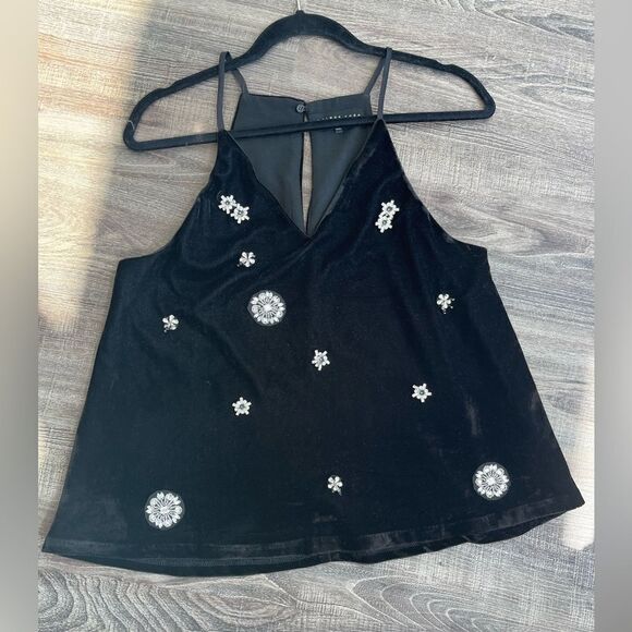 Endless Rose Tops - Endless Rose Black Velvet Cami with Crystal Embellishments Sz S